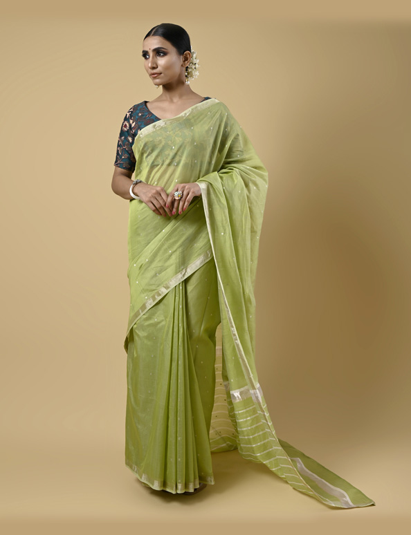 Light Green Colour Pure Handloom Cutwork Katan Silk Saree. – Chakori Ethnic