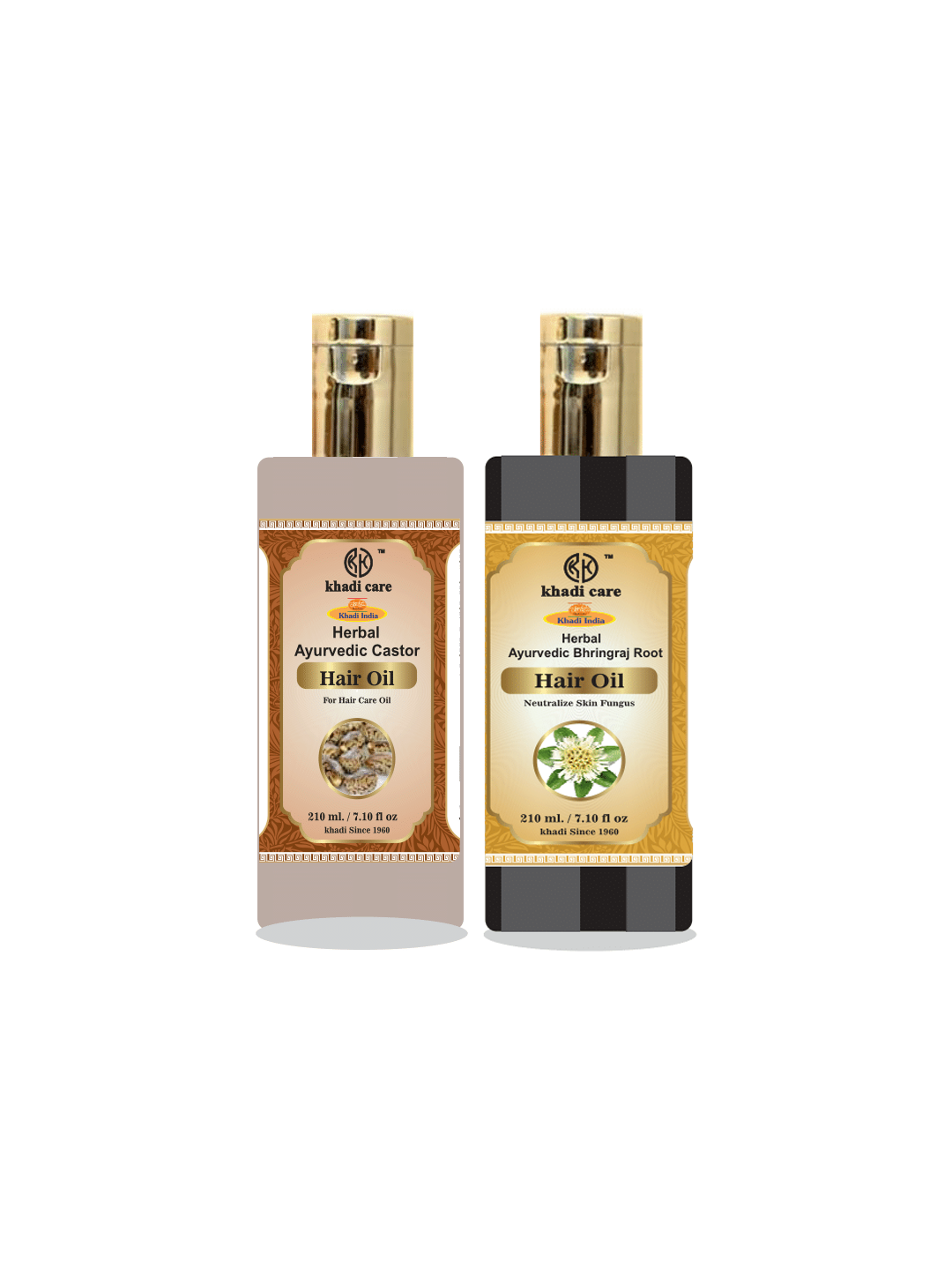 Khadi Care Herbal Ayurvedic Bhringraj Root & Castor Hair Oil (210ml Each) Pack of 2