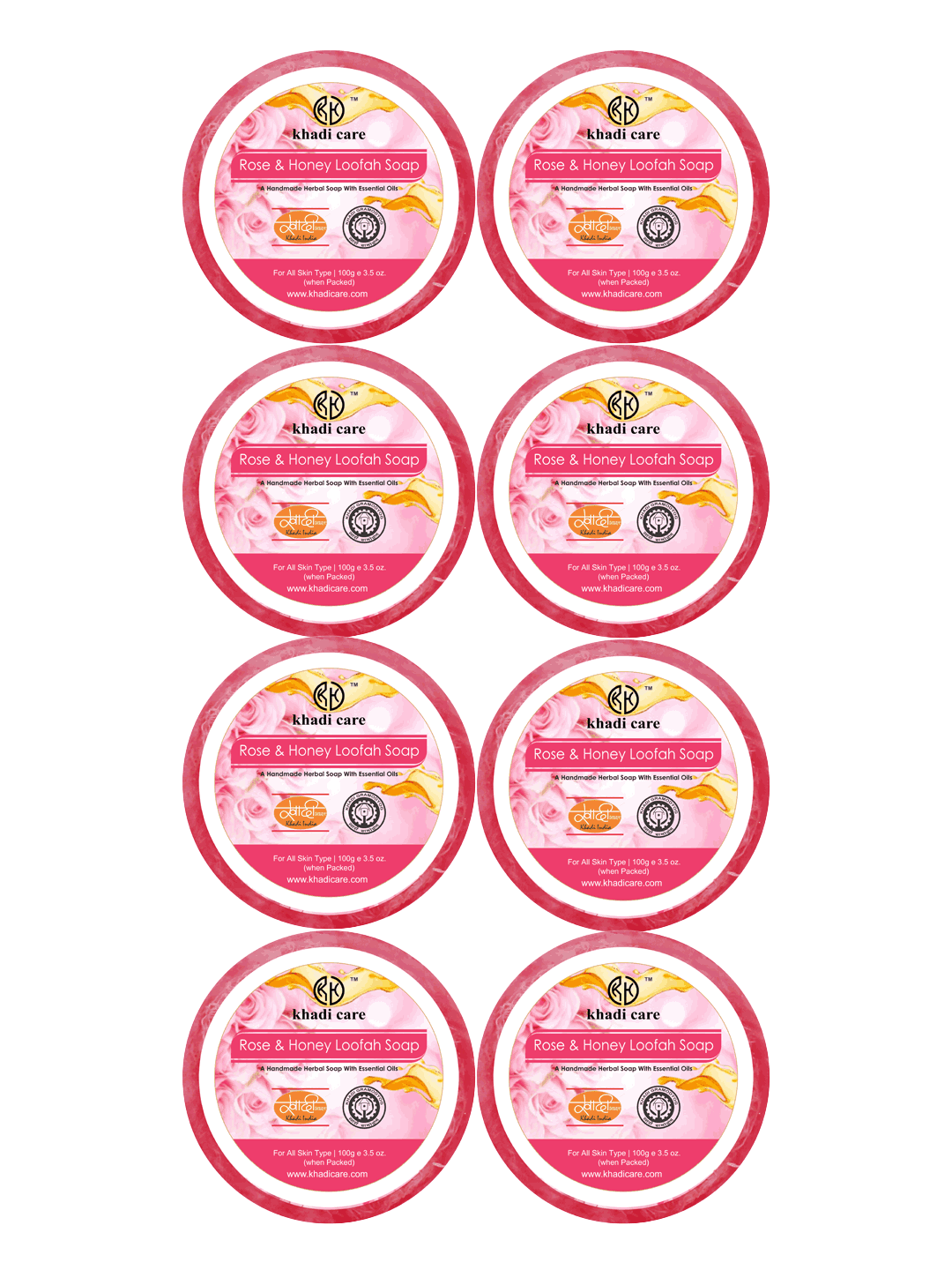 Khadi Care Herbal Rose & Honey Loofah Soap - 100g ( Pack of 8)