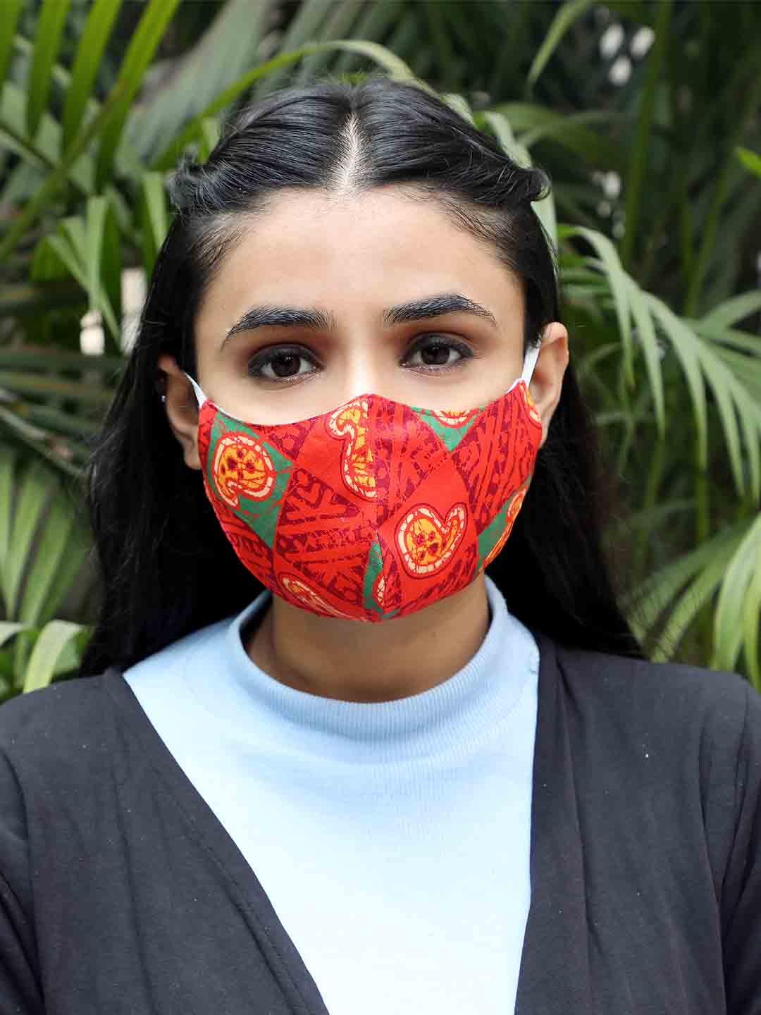 Khadi Cotton Masks Red with Paisley Patterns - Set of 2
