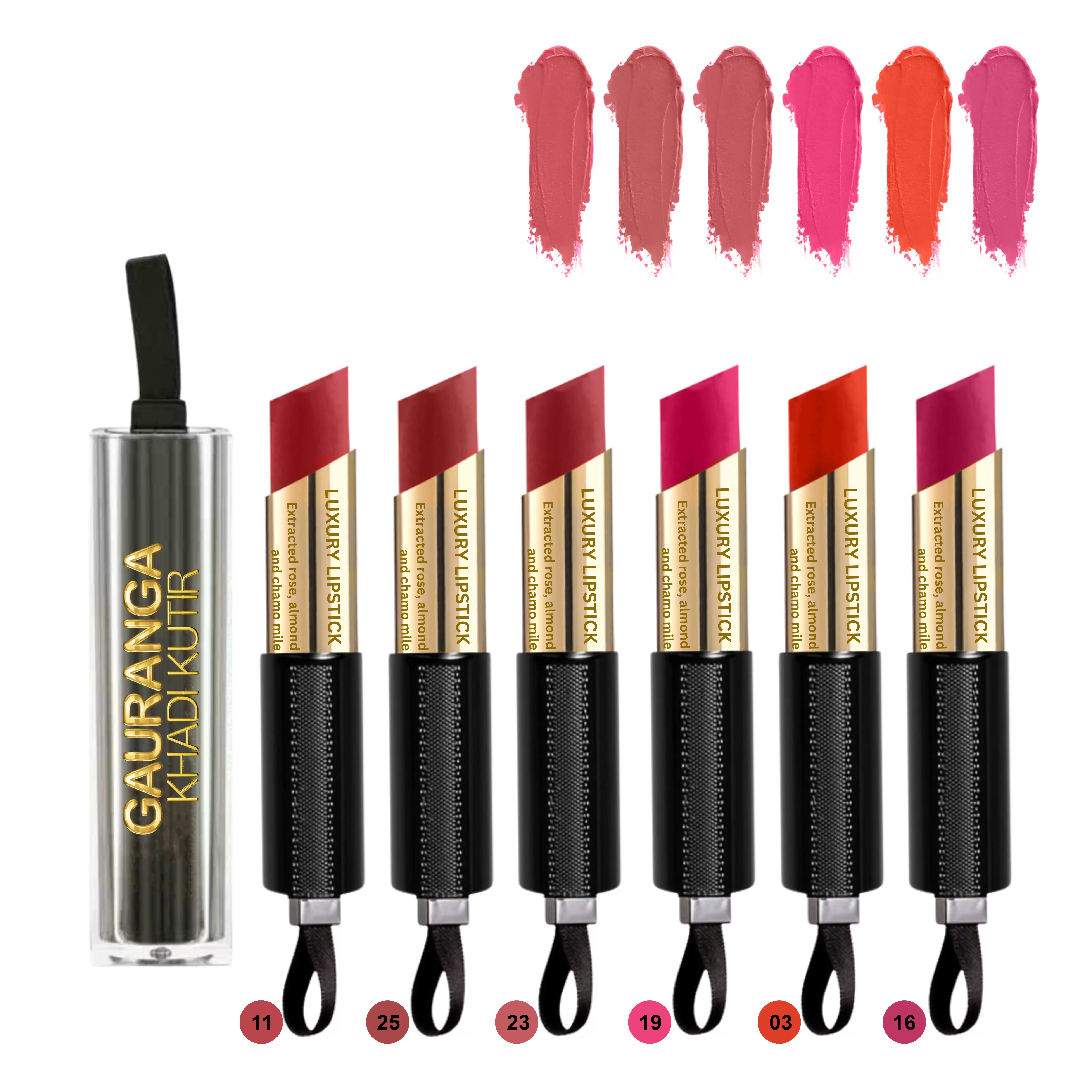Gauranga Khadi Bee-Wax Luxury Lipstick-Pack Of 6 (Shades - R11, R25, R23, R19, R03, R16)