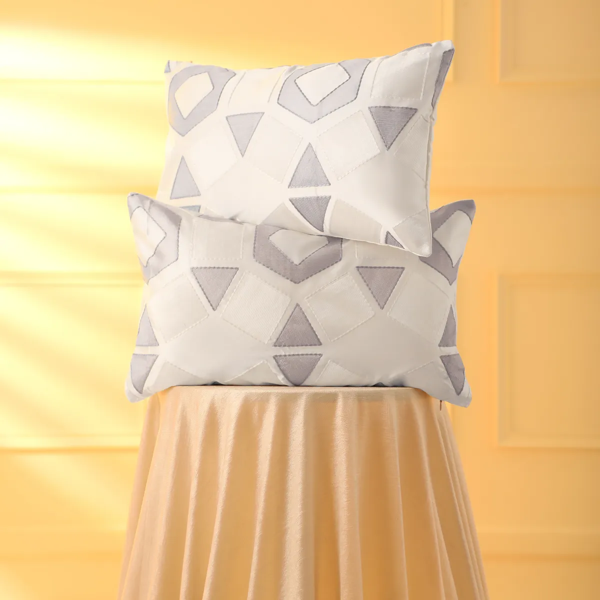 CS Cushion Satin Silk Covers-White & Grey12x20