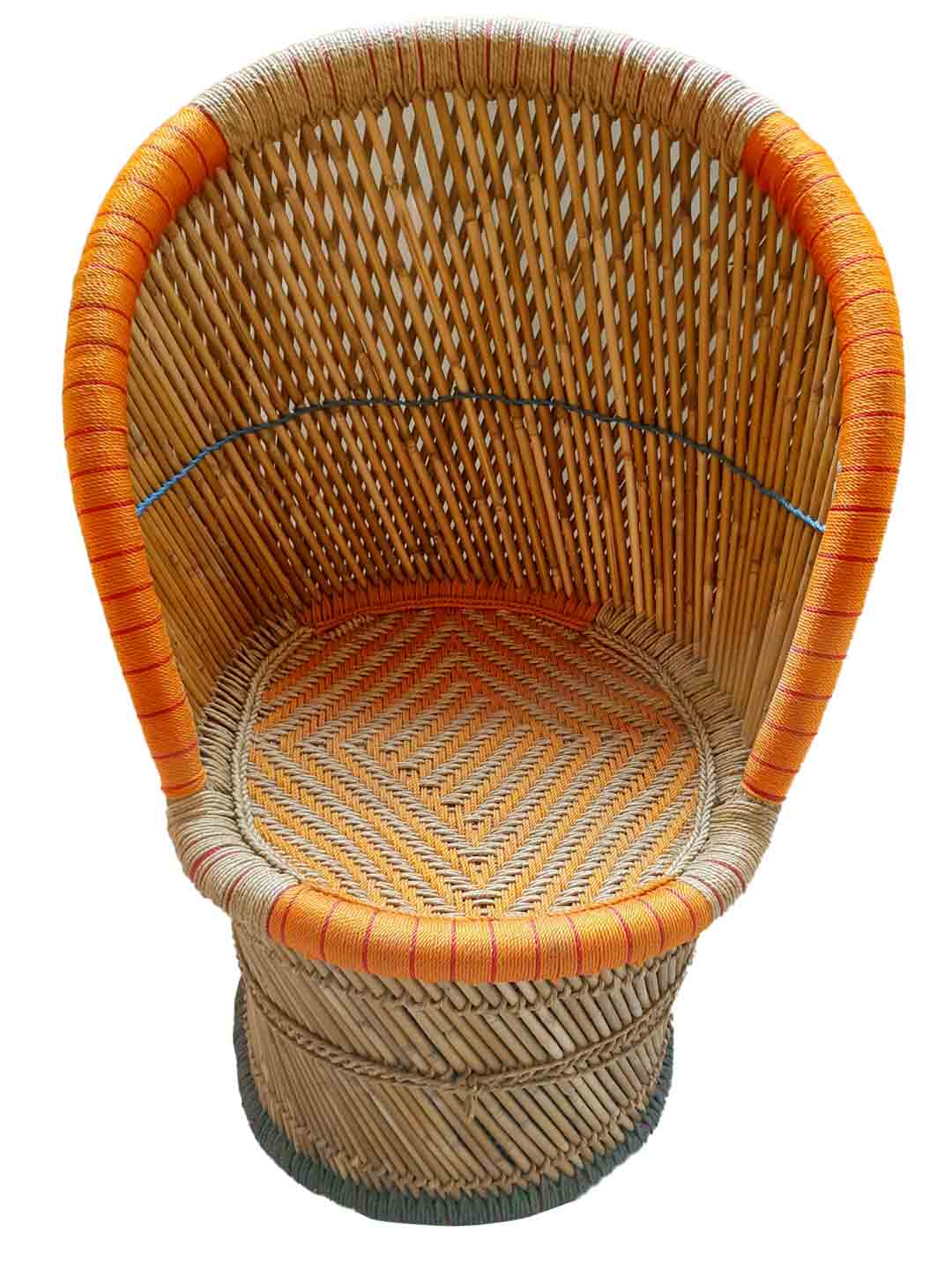 Handcrafted Moonj Half Cut Chair Orange - 40 cm X 40 cm X 76 cm