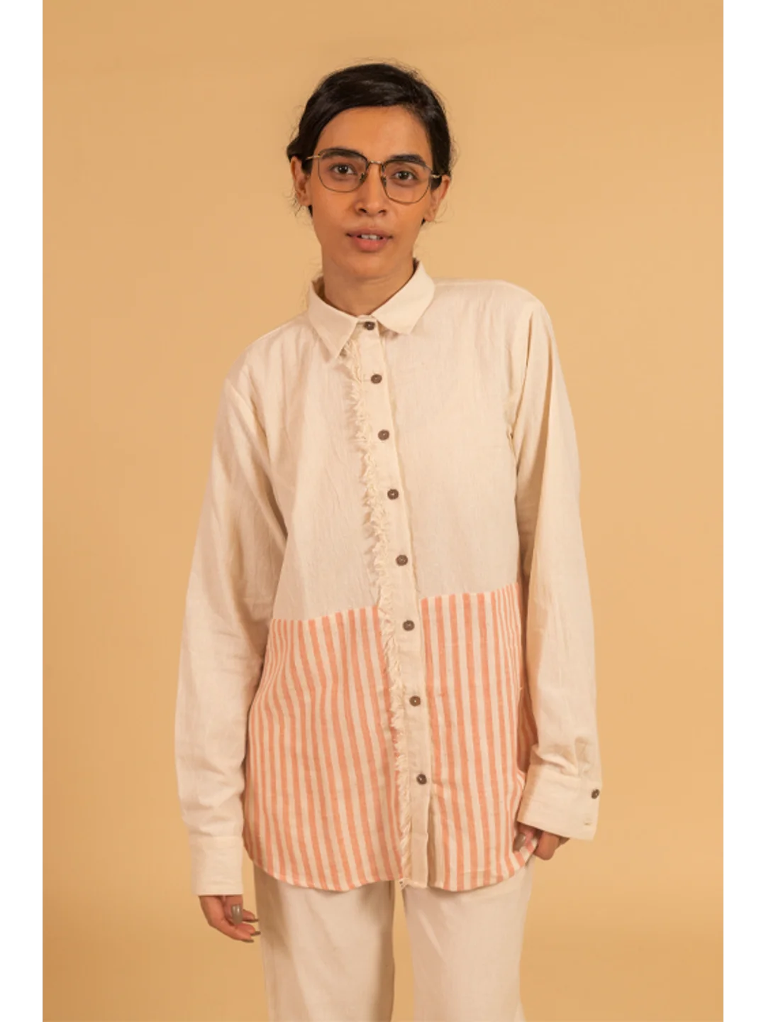 Frayed Trim Placket Shirt