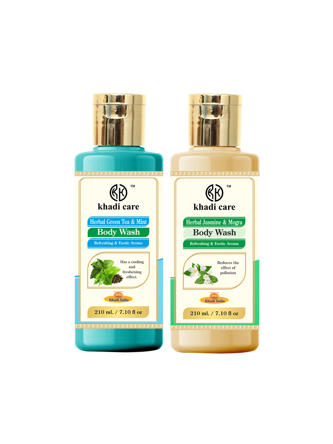 Khadi Care Herbal Combo Pack of Green Tea & Jasmine & Mogra Body Wash (210ml Each) Pack of 2