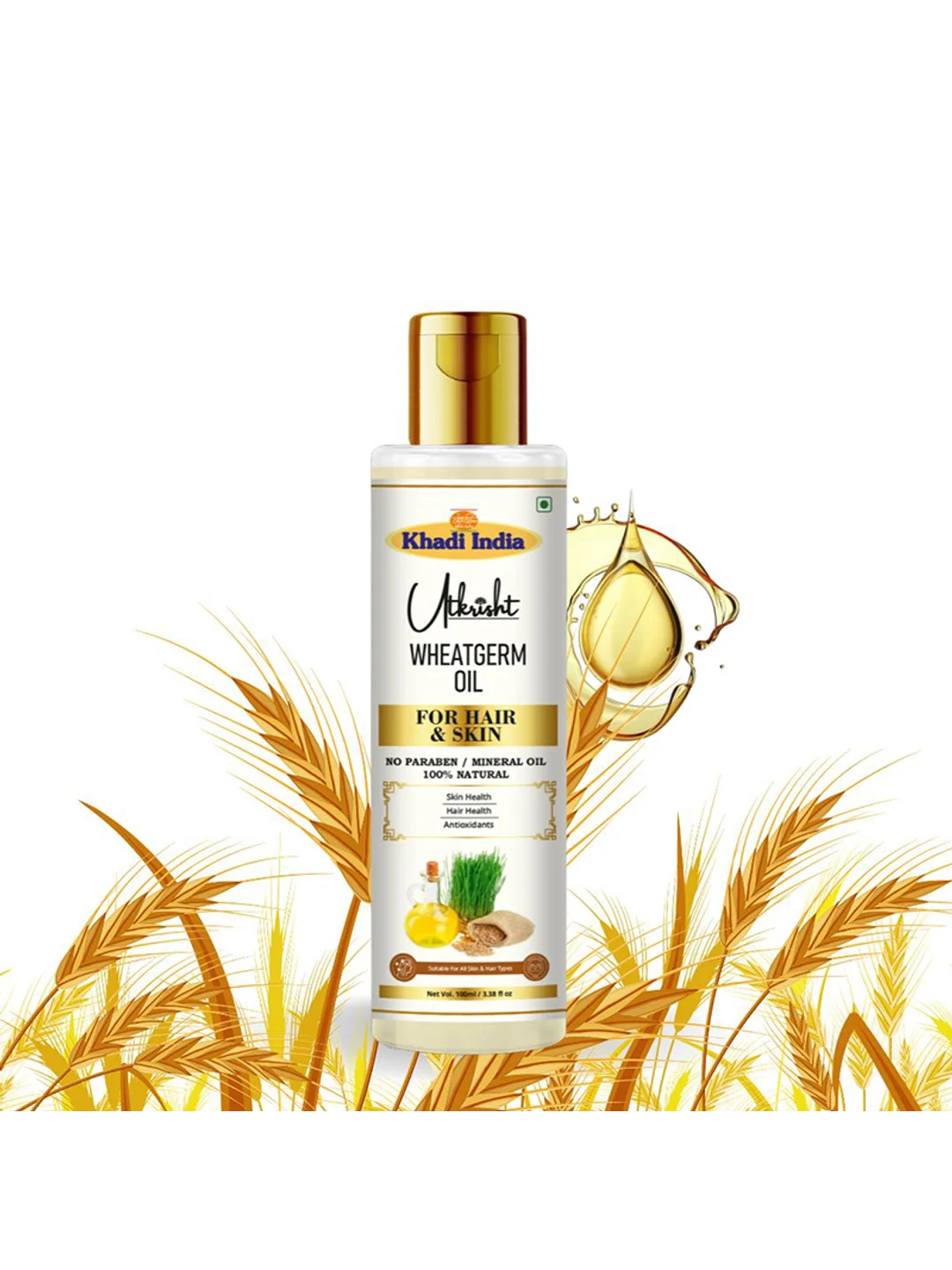 Utkrisht Khadi Multi-Purpose Wheat Germ Natural Oil for Skin Moisturizing and Hair Repair- 100ML
