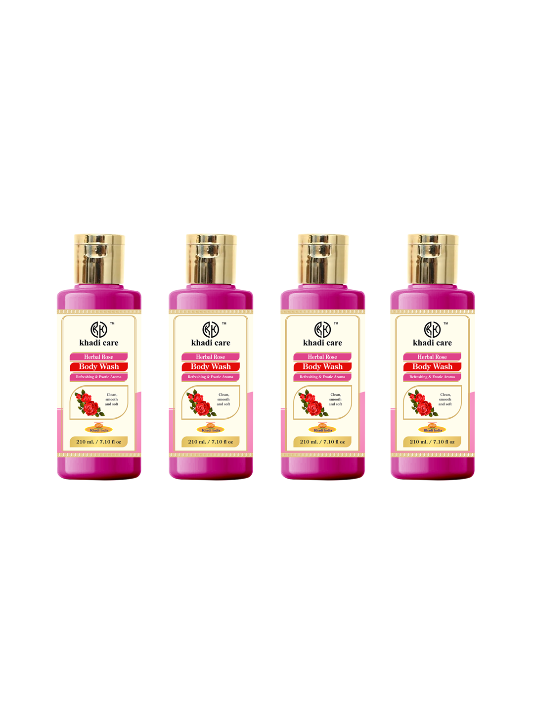 Khadi Care Herbal Rose Body Wash (210ml Each) Pack of 4