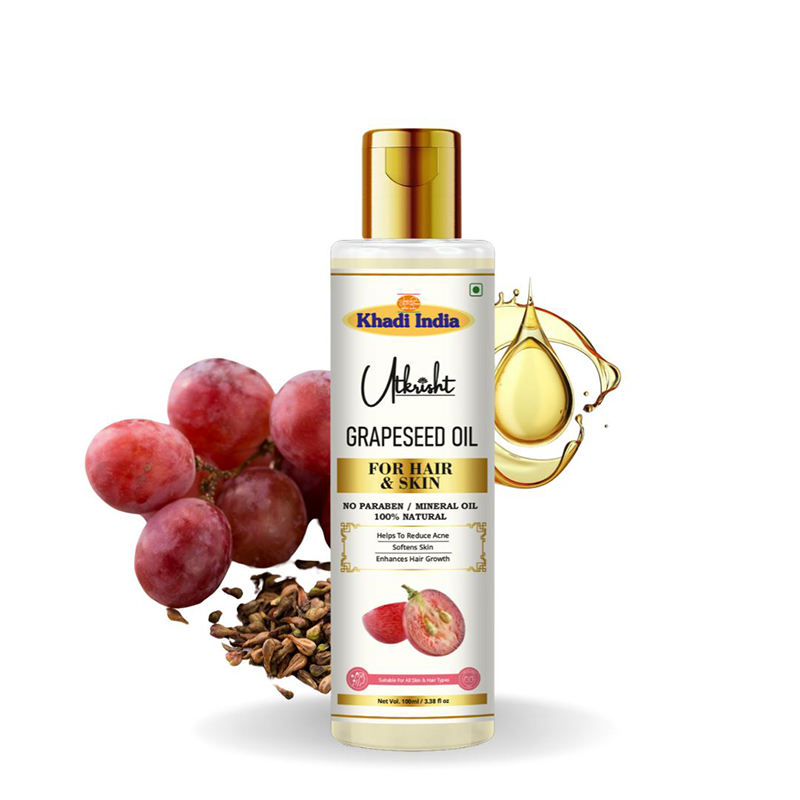 Utkrisht Khadi Grapeseed Oil - 100% Pure Natural Oil for Skin & Hair Care | Rich in Vitamin E & Antioxidants-100ML