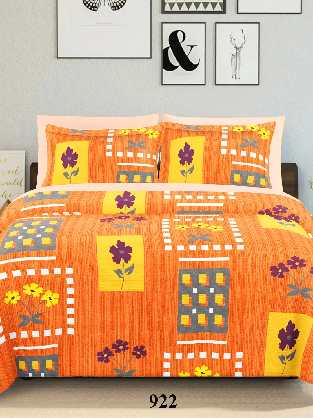 100% cotton Double Bedsheet Sateen Weave with Printed Designs (Orange 90'' x 100'')