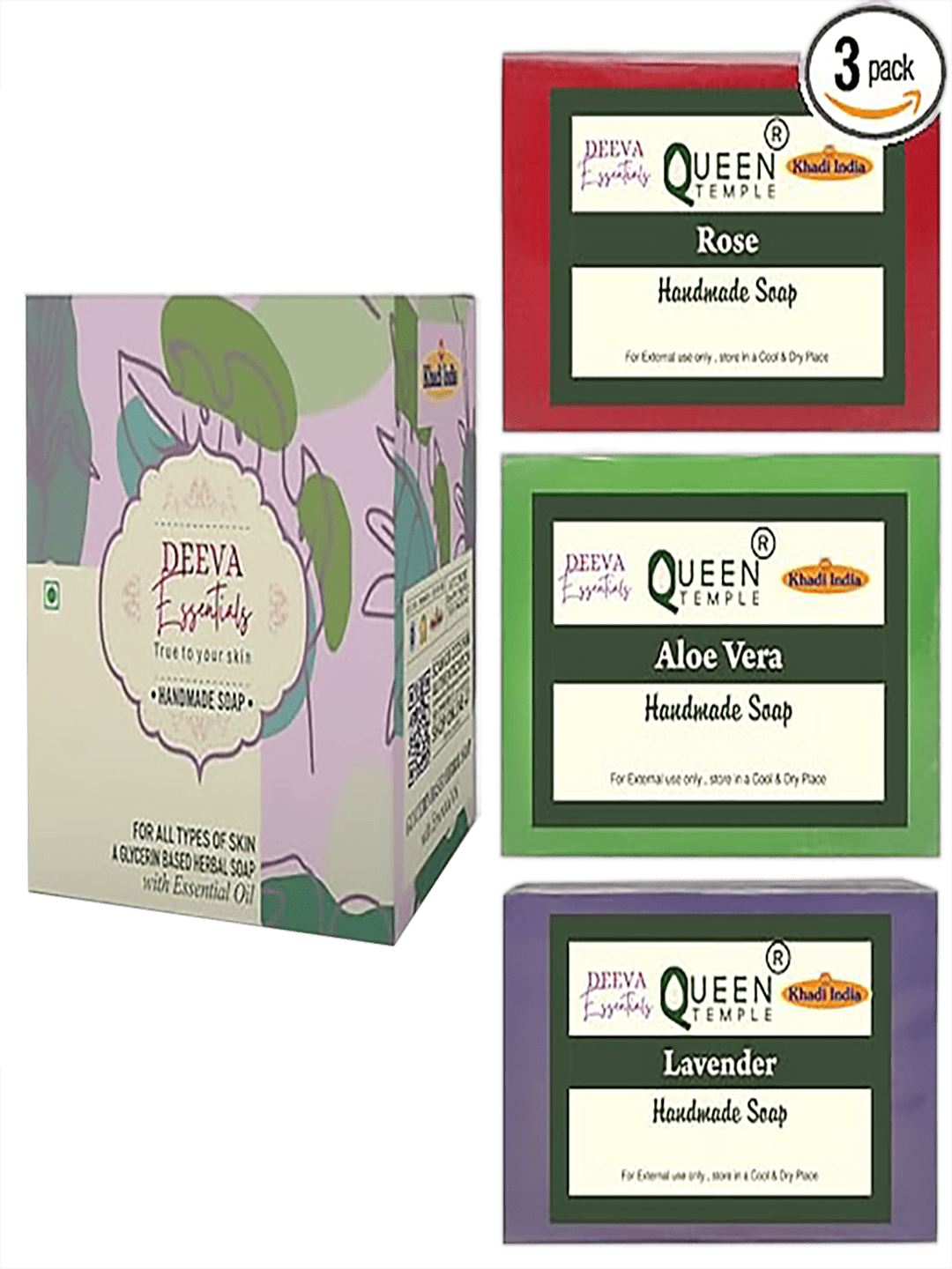 Rose Aloevera Lavender pack of 3 handmade soap