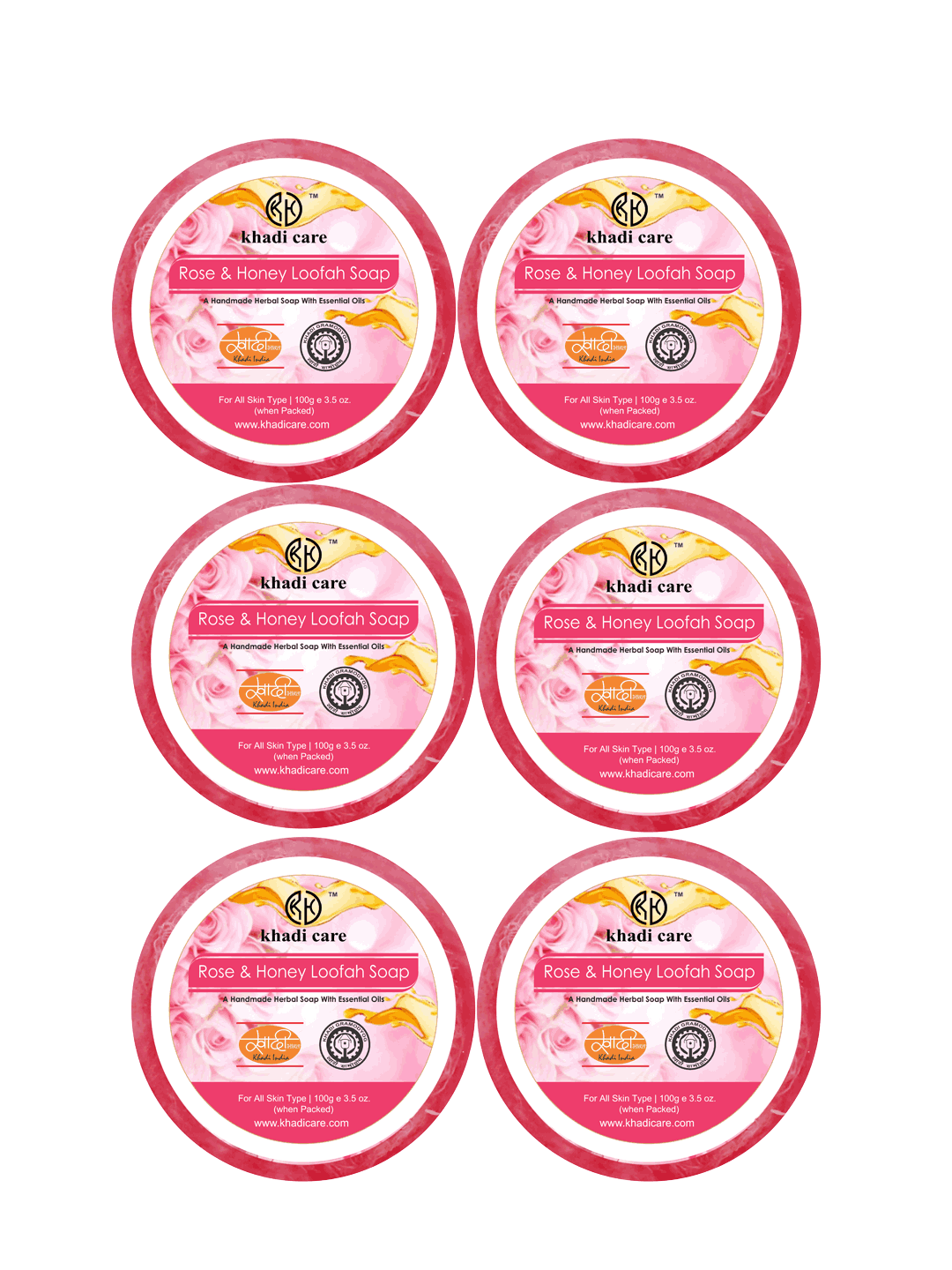 Khadi Care Herbal Rose & Honey Loofah Soap - 100g ( Pack of 6)