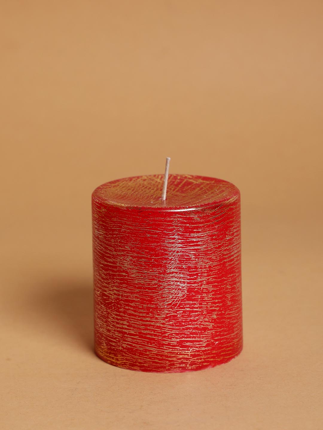 Cinnamon Scented Hand Poured Pillar Candle - Red & Golden