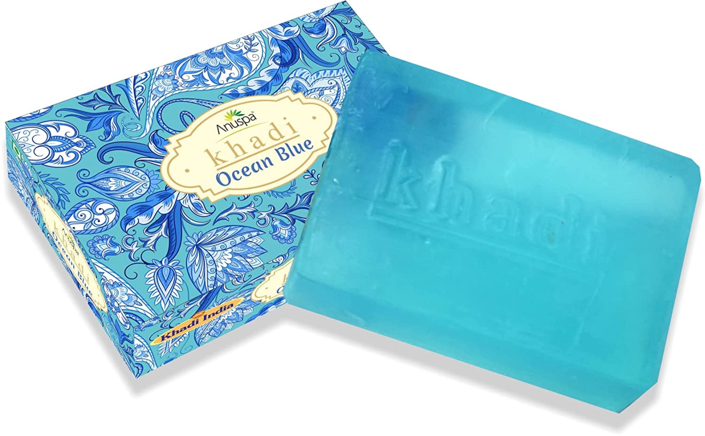 Anuspa Khadi Handcrafted Herbal Ocean Blue Soap For Hydration.