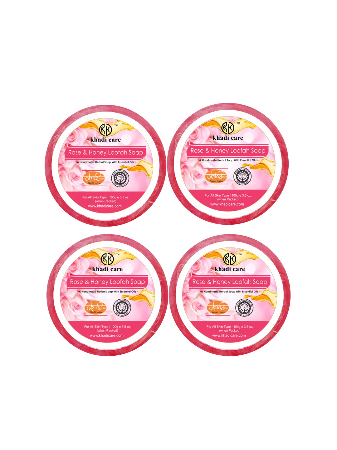 Khadi Care Herbal Rose & Honey Loofah Soap - 100g ( Pack of 4)