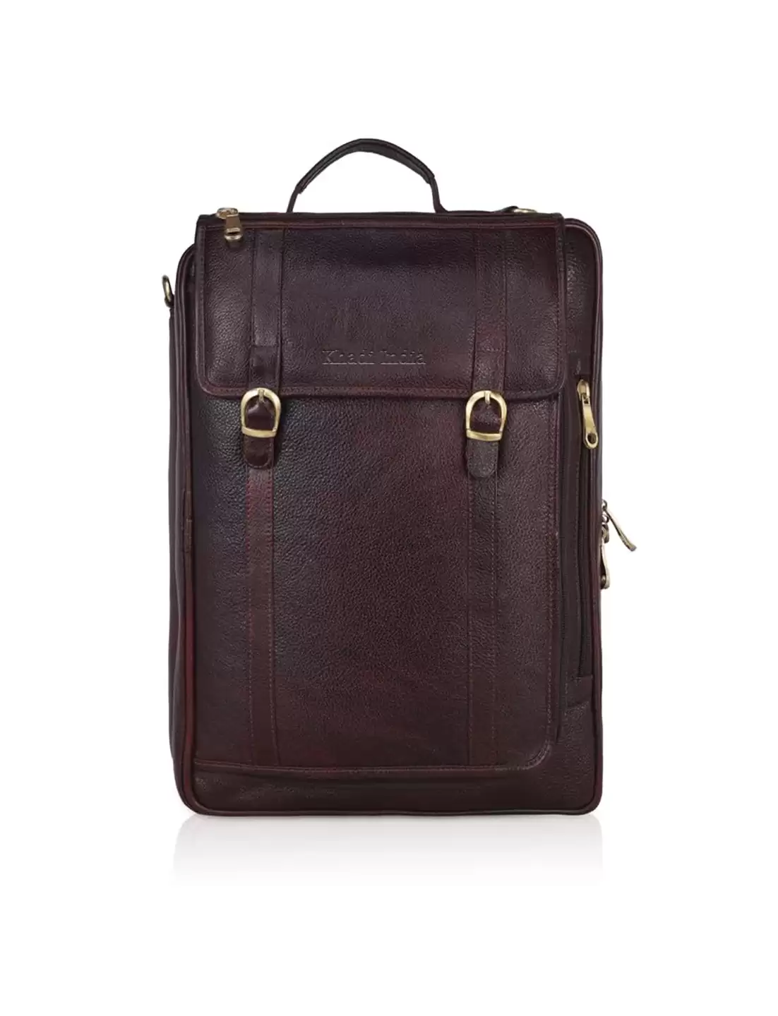 Back Pack Office-cum Laptop Leather Bag - Brown  (H 28cm x W 12cm x L 39cm) 5 Style Carry