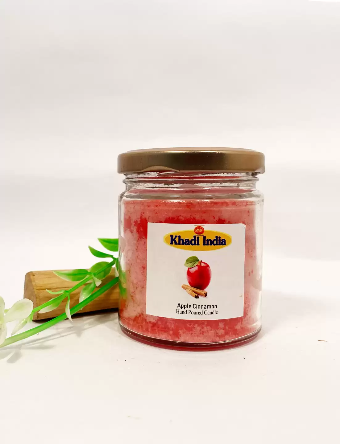 Khadi Handpourd Red Apple Cinnamon Scented Jar Wax Candle Salsa Jar