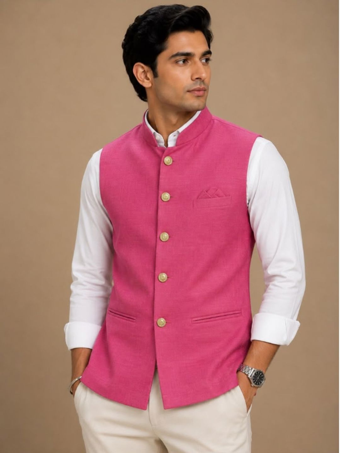 Men’s Cotton Nehru Jacket  Pink