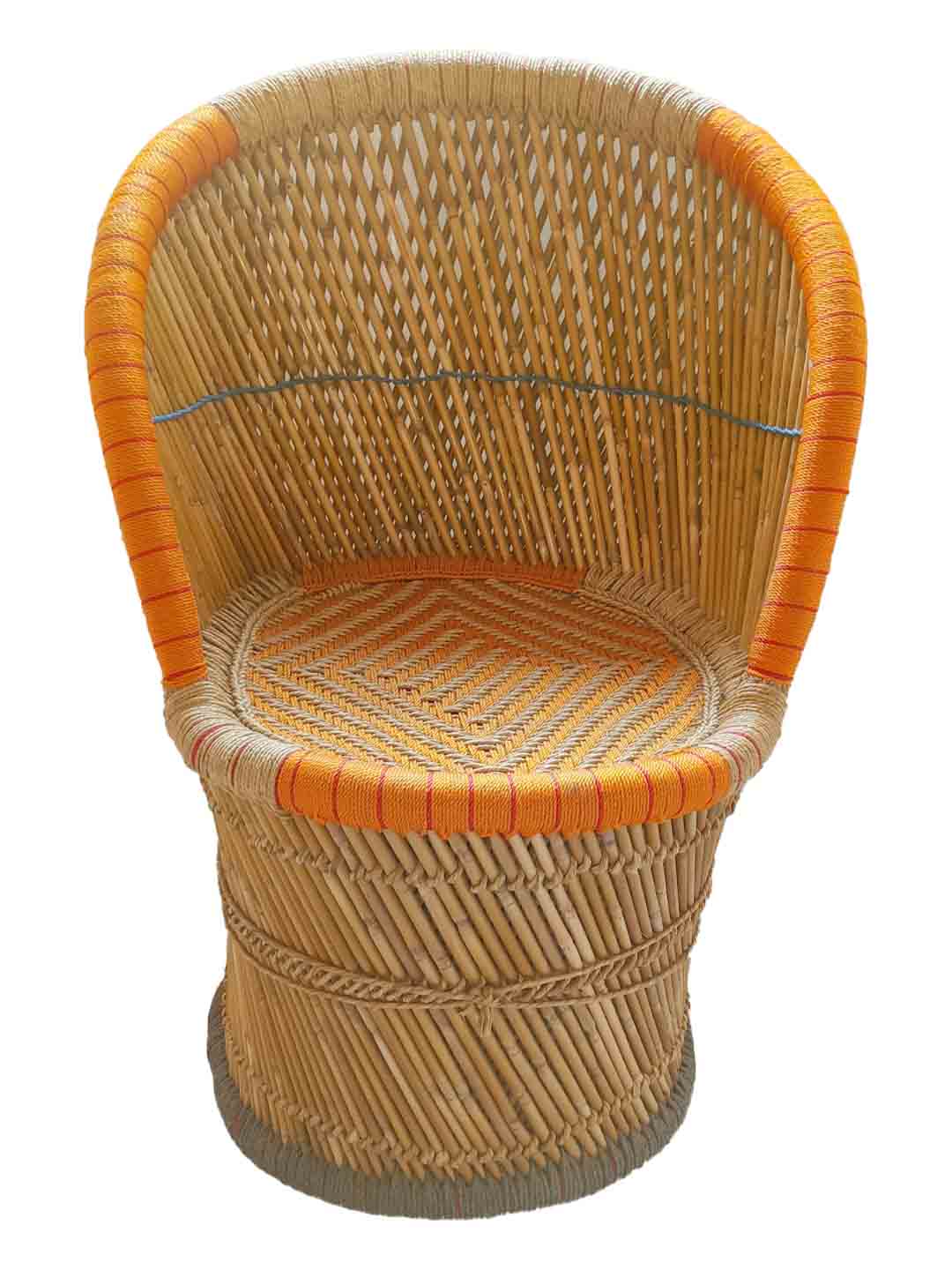 Handcrafted Moonj Designer Single Chair Half Cut Orange - 40 cm X 40 cm X 76 cm