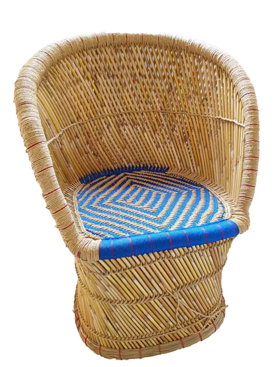 Handcrafted Moonj Designer Single Chair Half Cut Blue - 40 cm X 40 cm X 76 cm