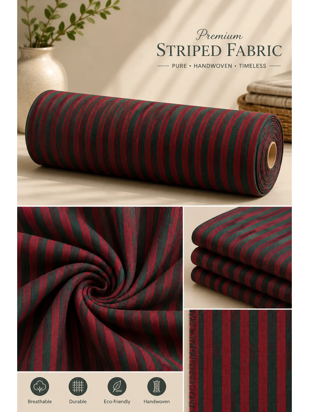 Khadi Cotton Maroon Fabric – 44 Inch Width Handloom Fabric
