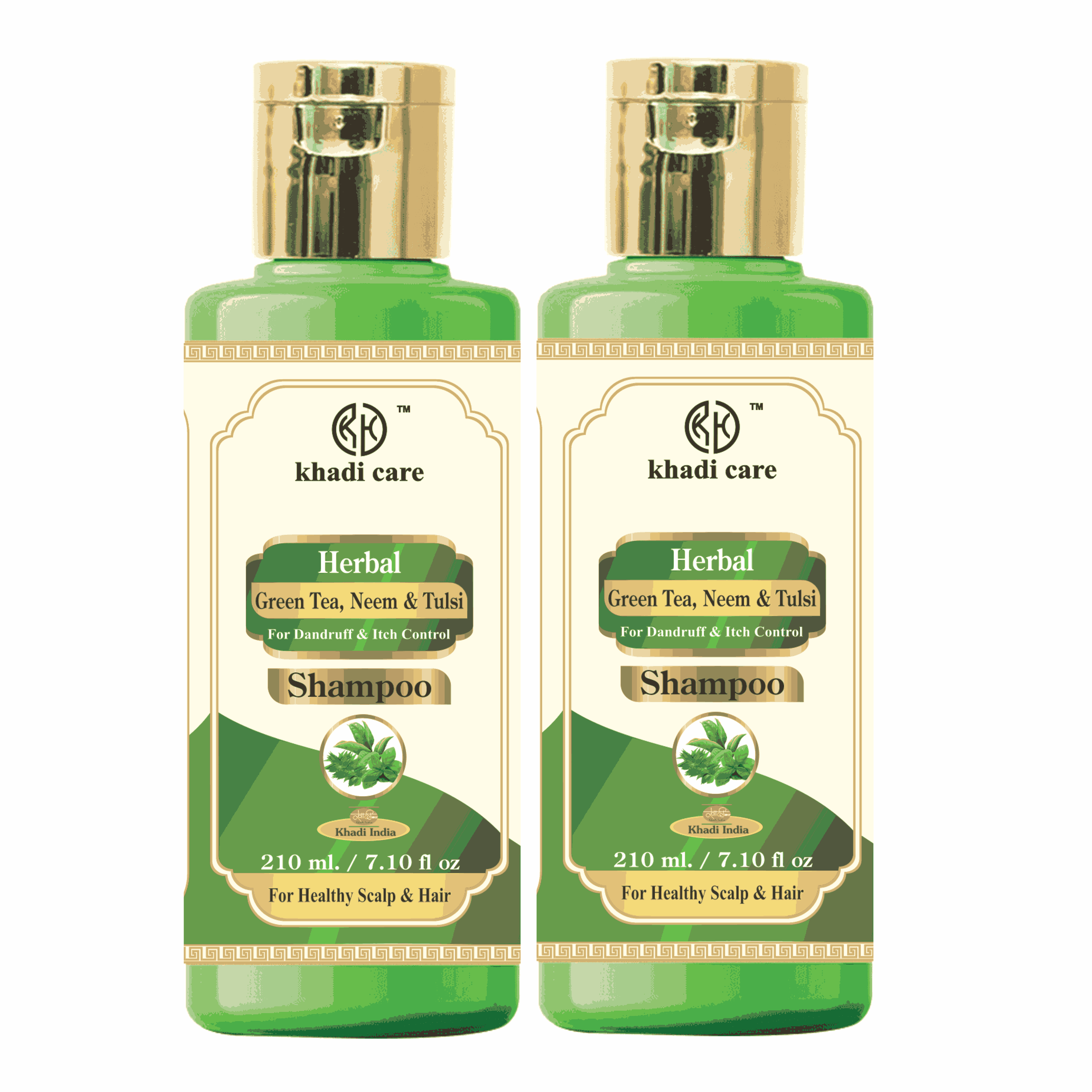 Khadi Care Herbal Green Tea Neem Tulsi Shampoo (210ml Each) Pack of 2