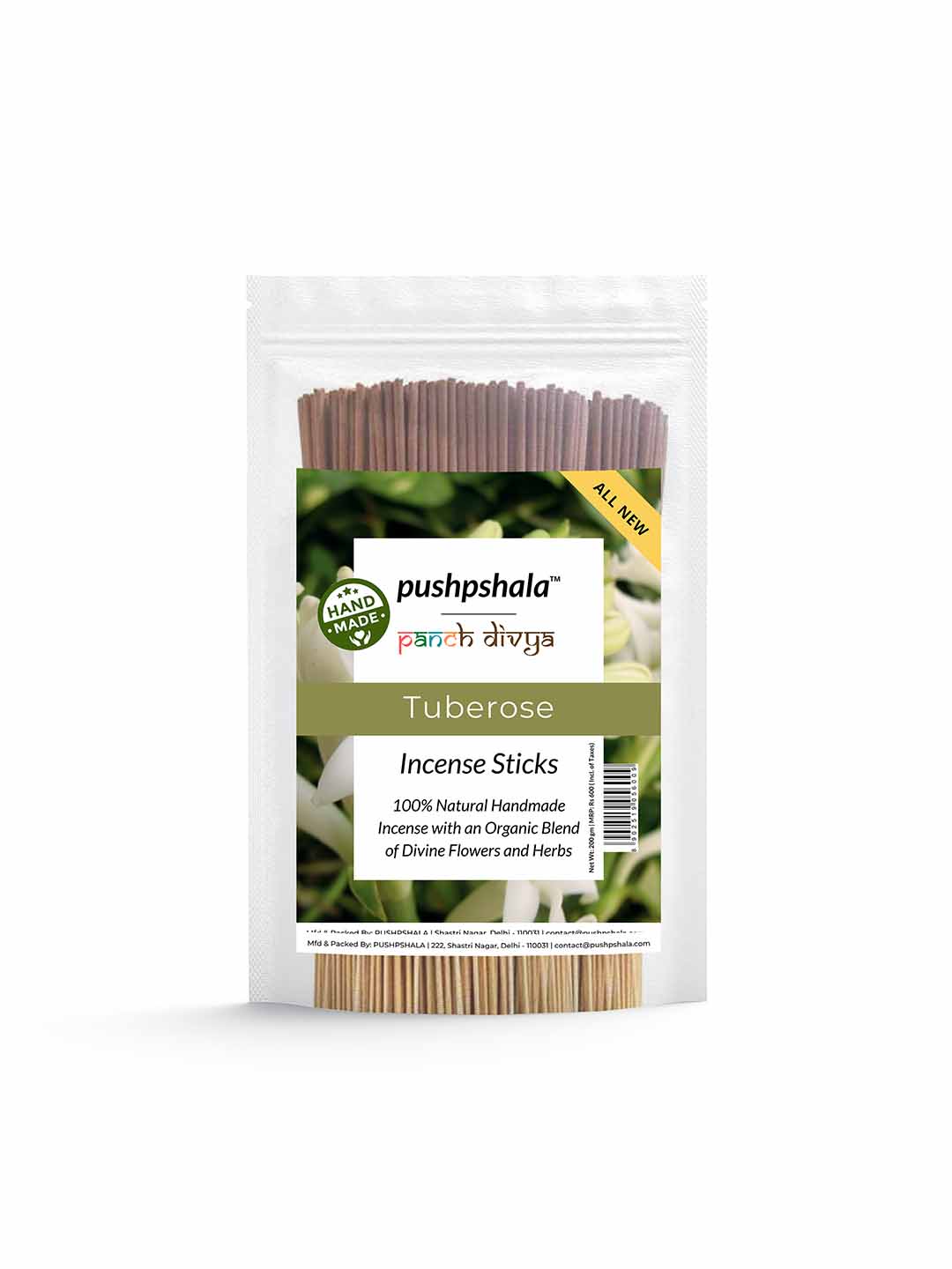 Pushpshala Organic Handmade Incense Sticks Jumbo Zipper Month Pack - Tuberose (200GM)