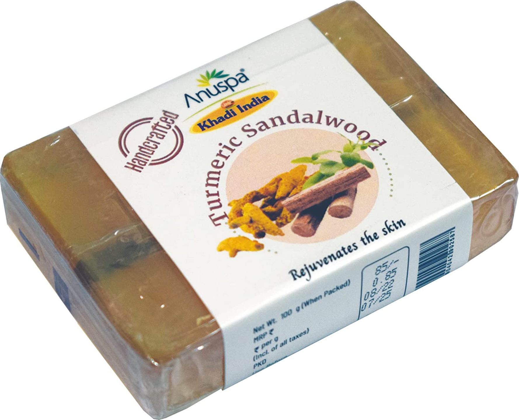 Anuspa Khadi Handcrafted Herbal Turmeric Sandalwood Soaps, It Rejuvenates the skin