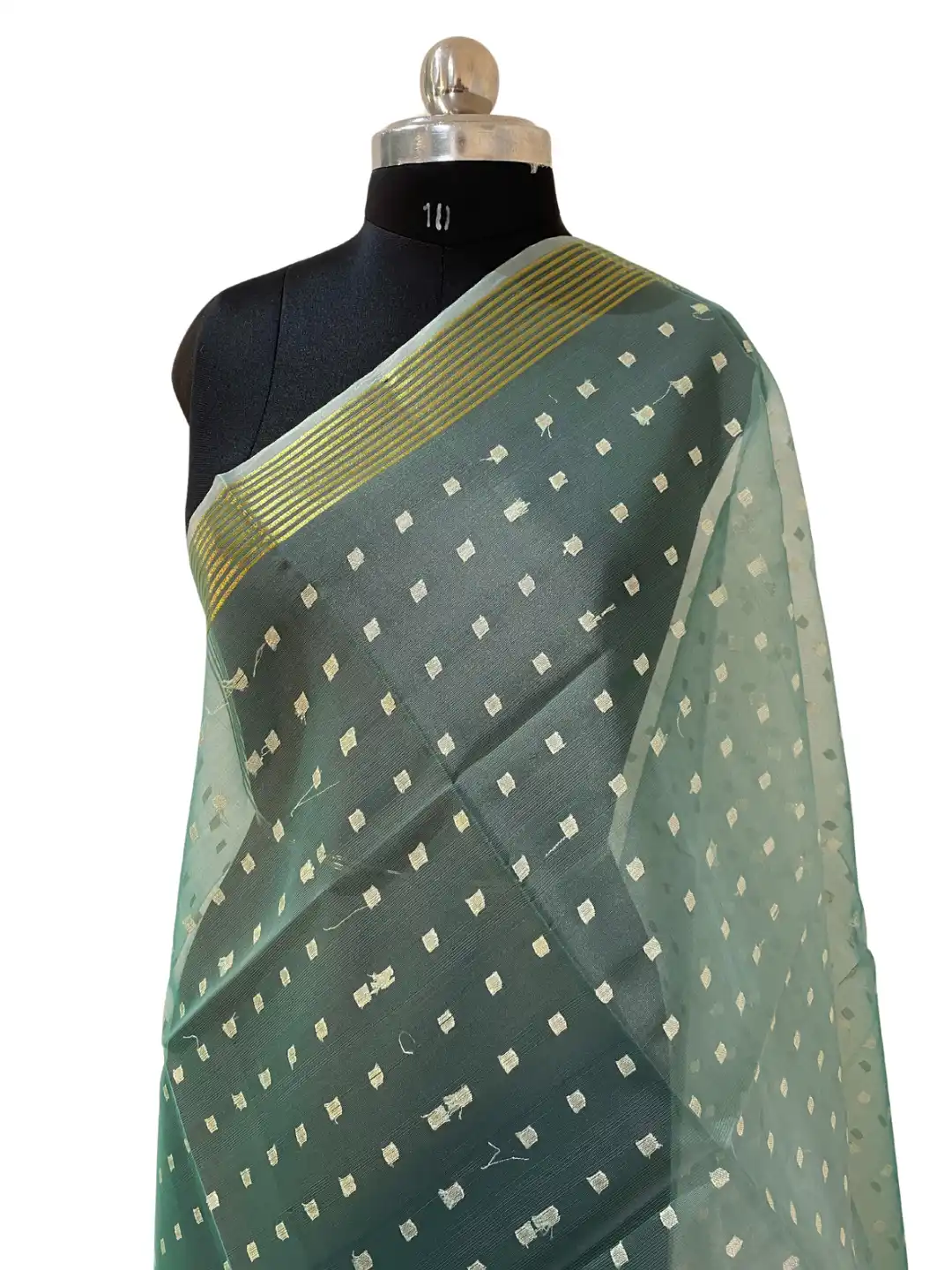 Light Green With Sqaure Design Organza Brocade Small Booti Dupatta-2.45M