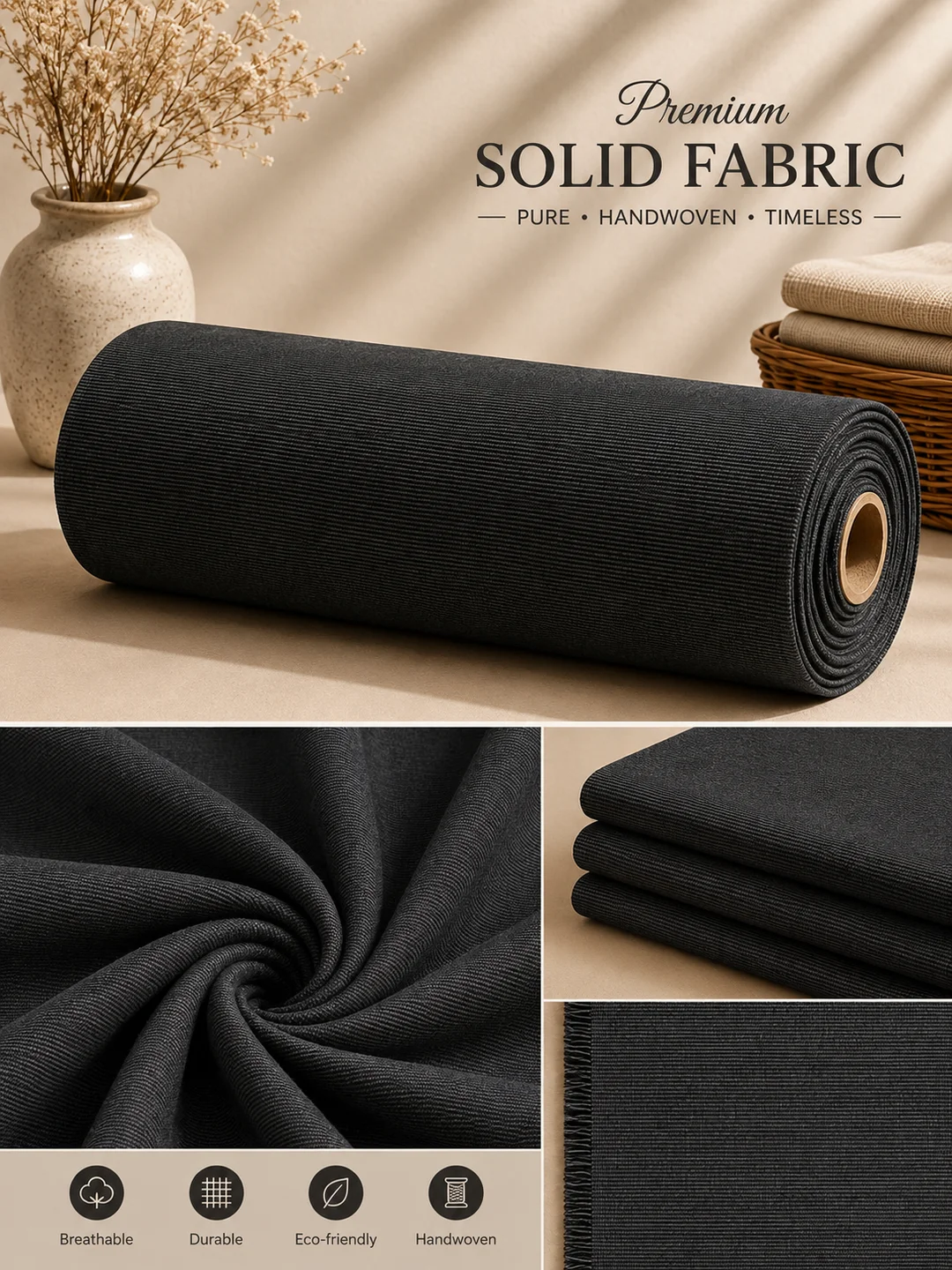 Khadi Cotton Black Fabric 44 Inch Width Handloom Fabric