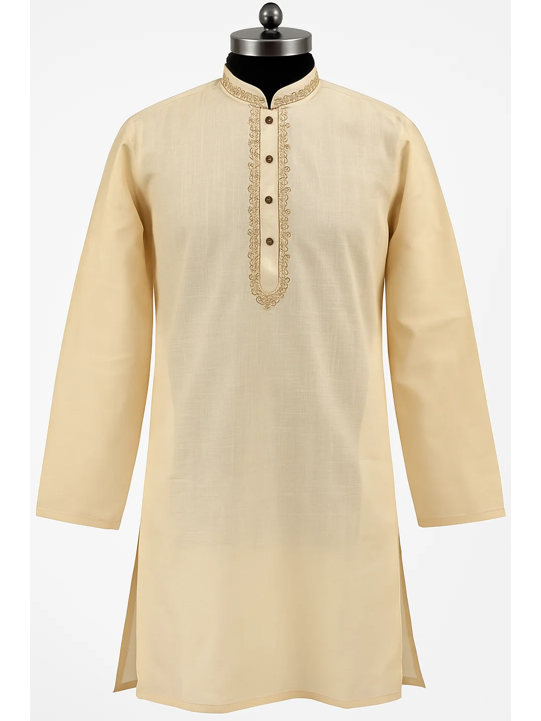 Khadi Cotton Embroidery Kurta Dark Beige-D2