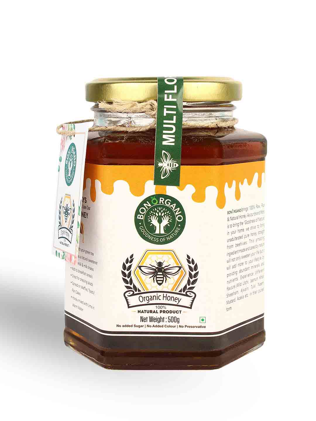 Bon Organo Multi Flora Natural Honey Raw & Organic - 500 gm