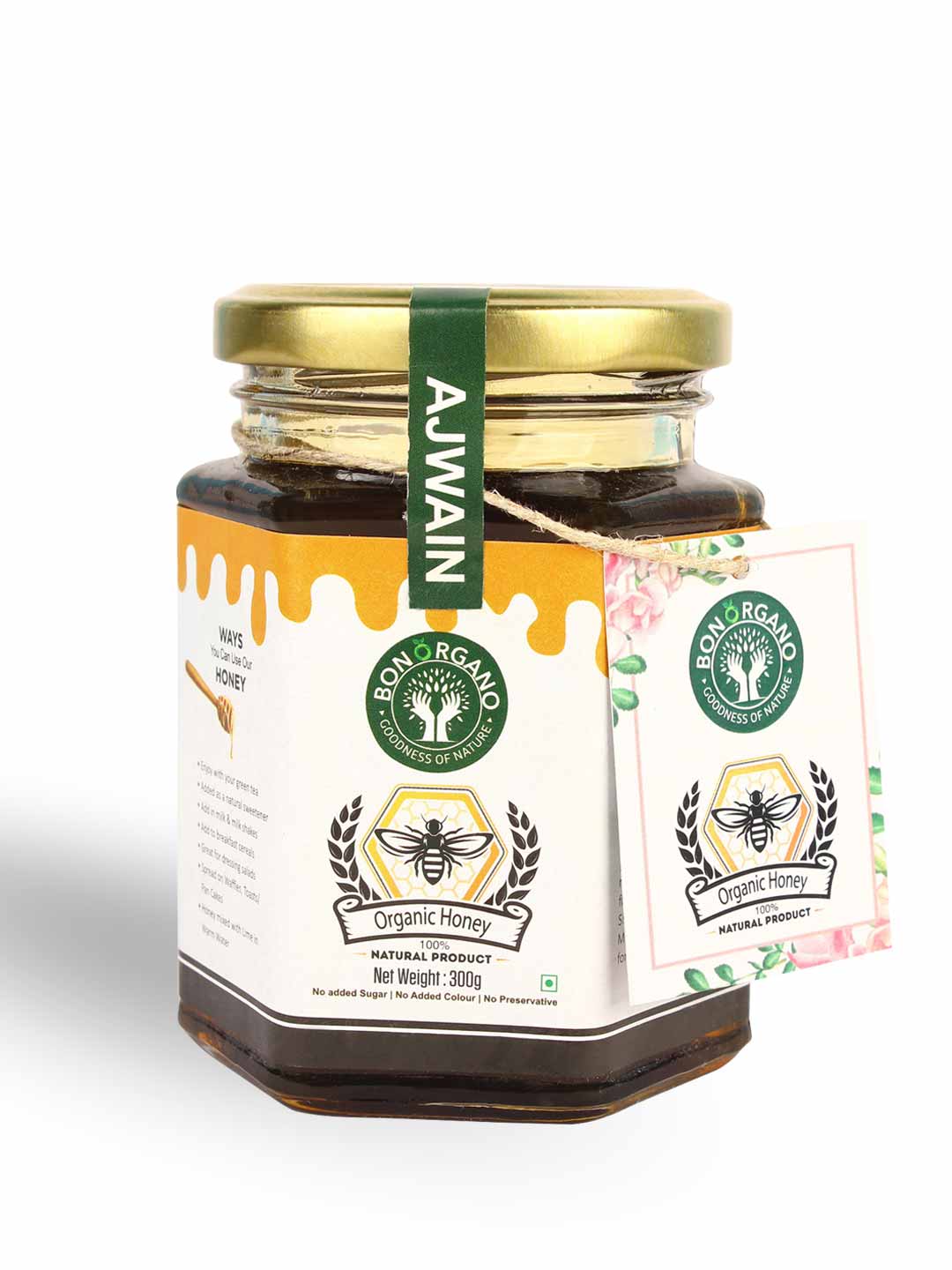 Bon Organo Ajwain Natural Honey Raw & Organic - 300 gm