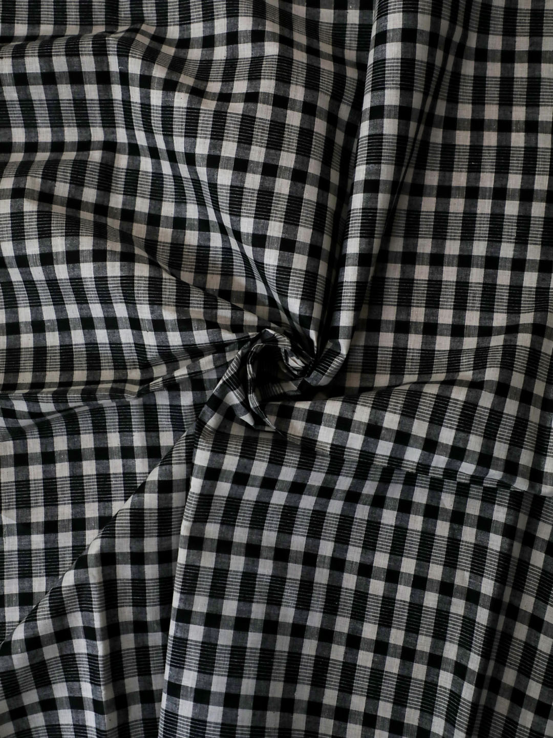 Cotton Muslin Grey Fabric - Black & White Checks