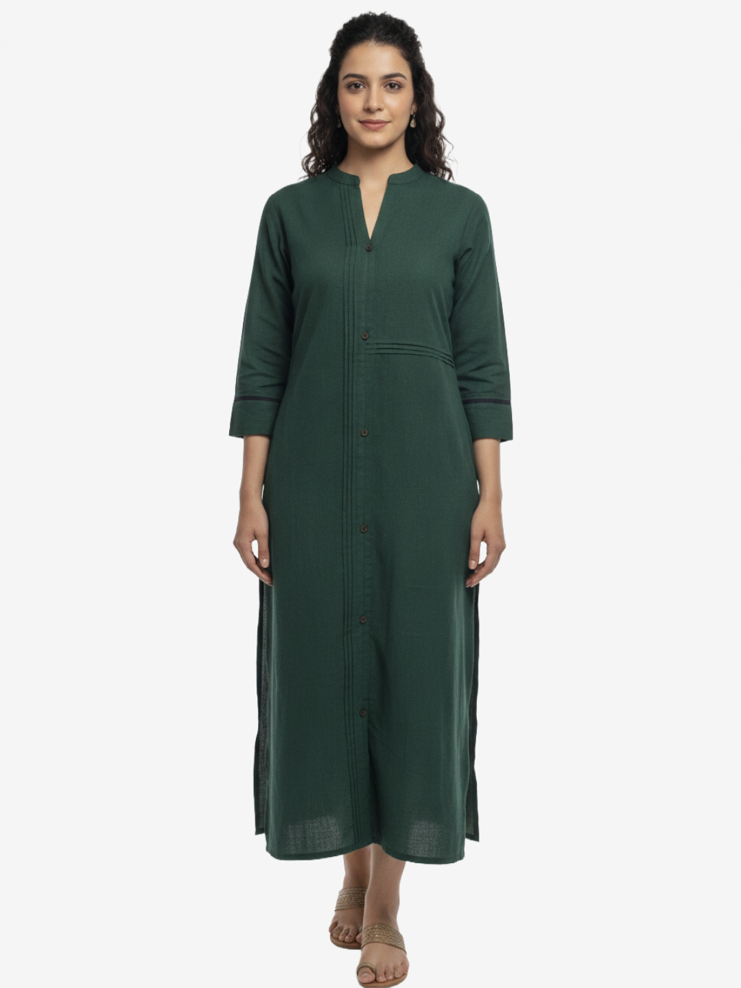 Khadi Cotton Solid Green Button-Down Kurta