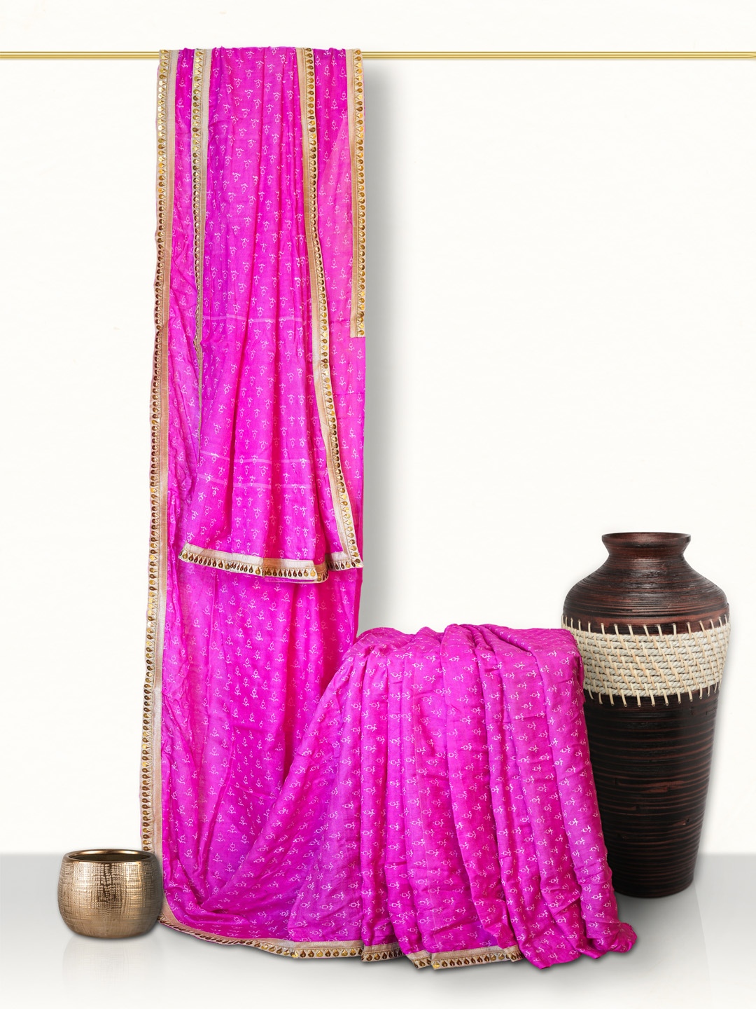 The Gold weave Gotta Patti Sarees - Pink colour with Golden work at Borders