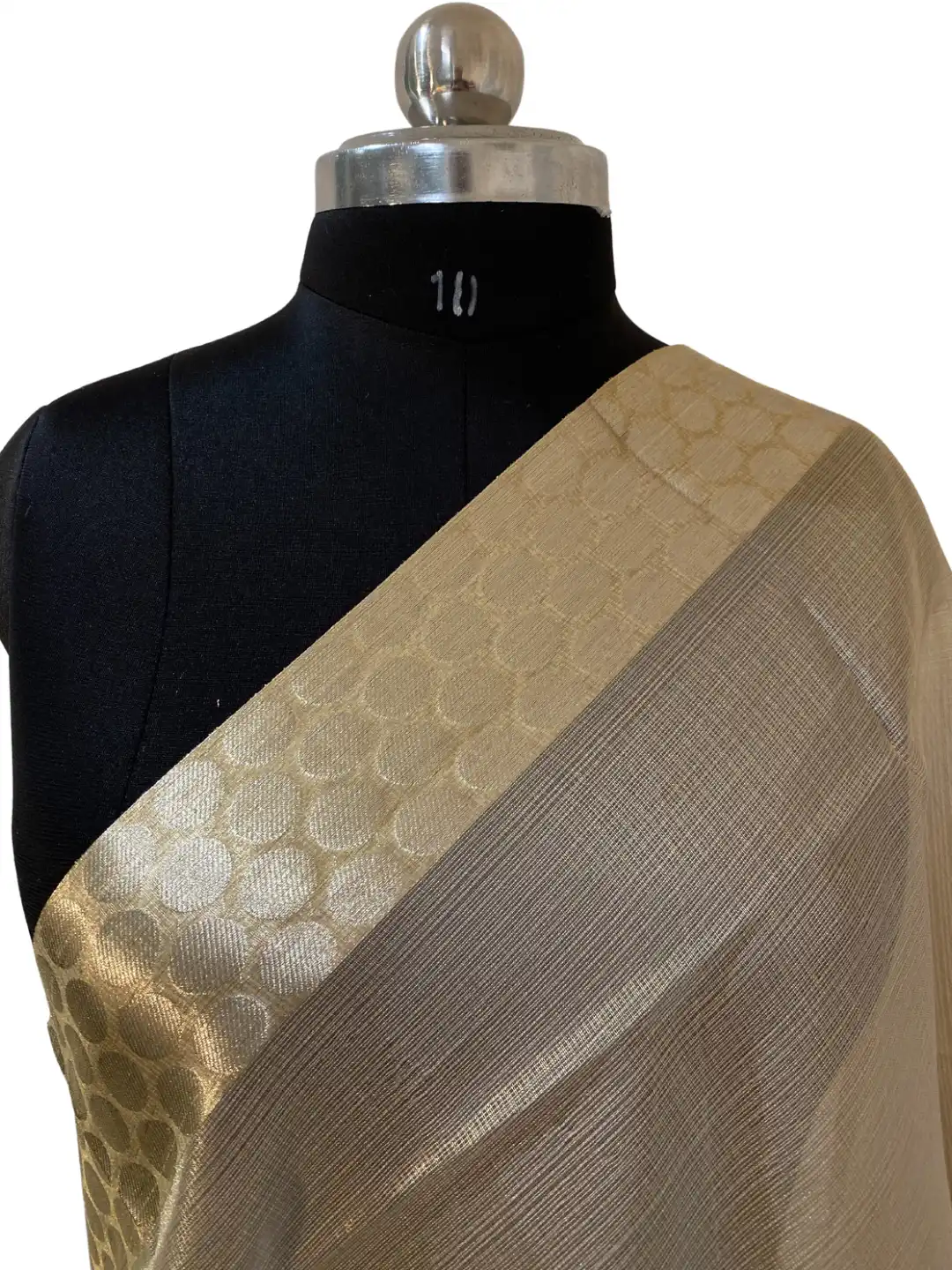Tissue Jacquard Dupatta Grey With Golden Broad Boarder-2.45
