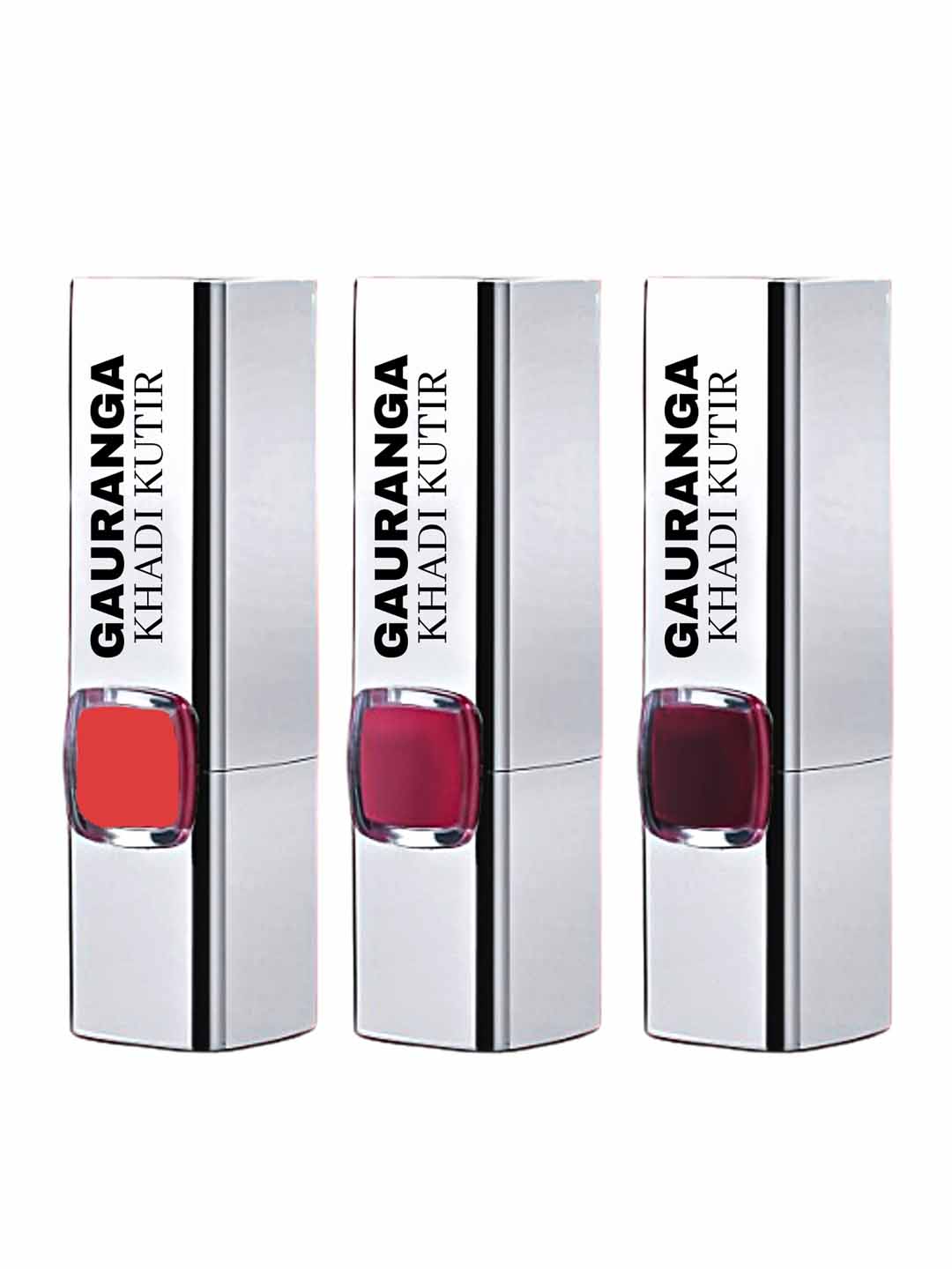 Gauranga Khadi Kutir Bee Wax Lipstick Set of 3 - Creamy Light Red, Creamy Red, Creamy Dark Red