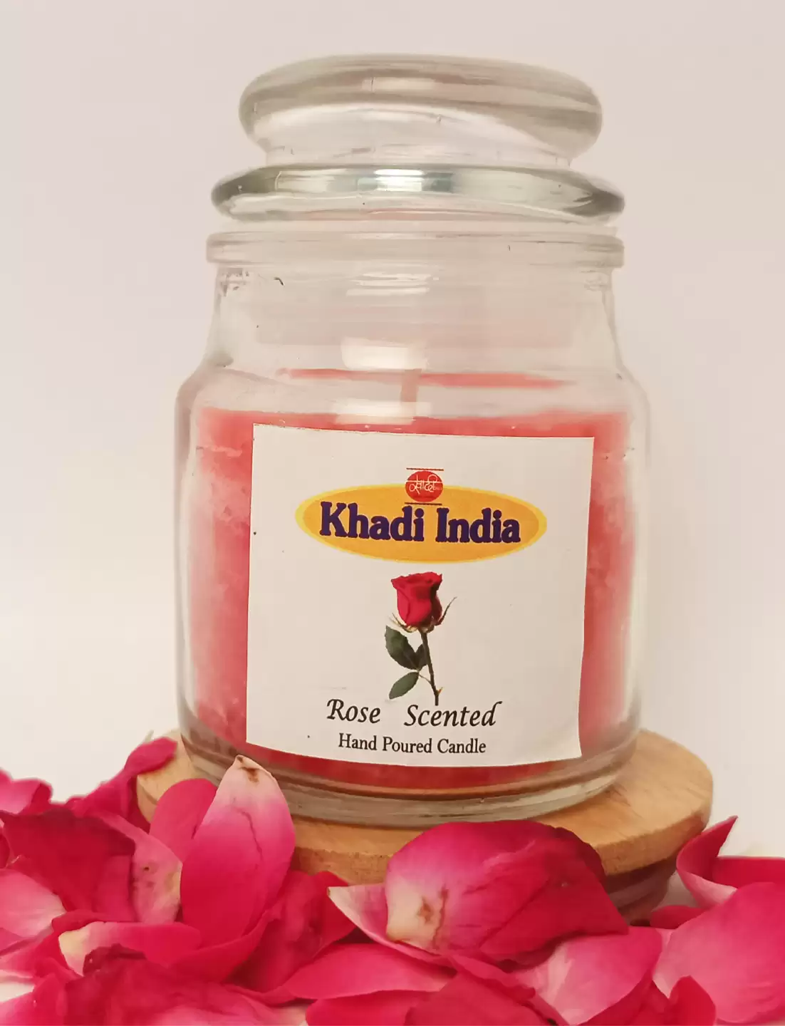 Khadi Handpourd Red Fresh Cut Rose Scented Jar Wax Candle