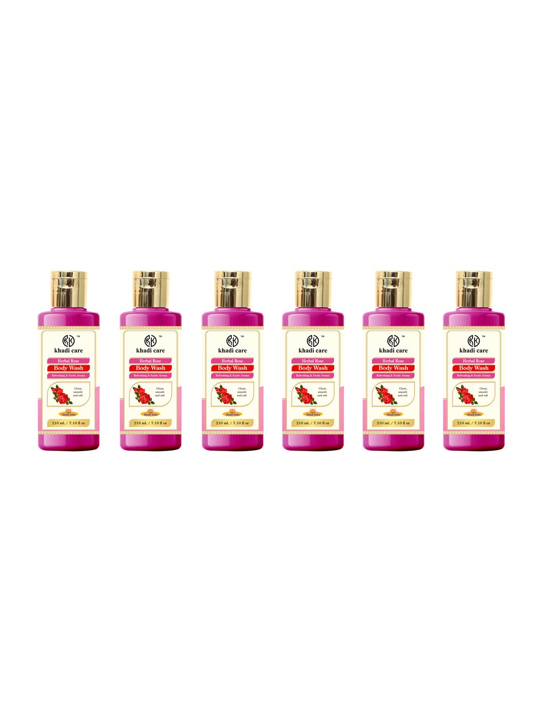 Khadi Care Herbal Rose Body Wash (210ml Each) Pack of 6