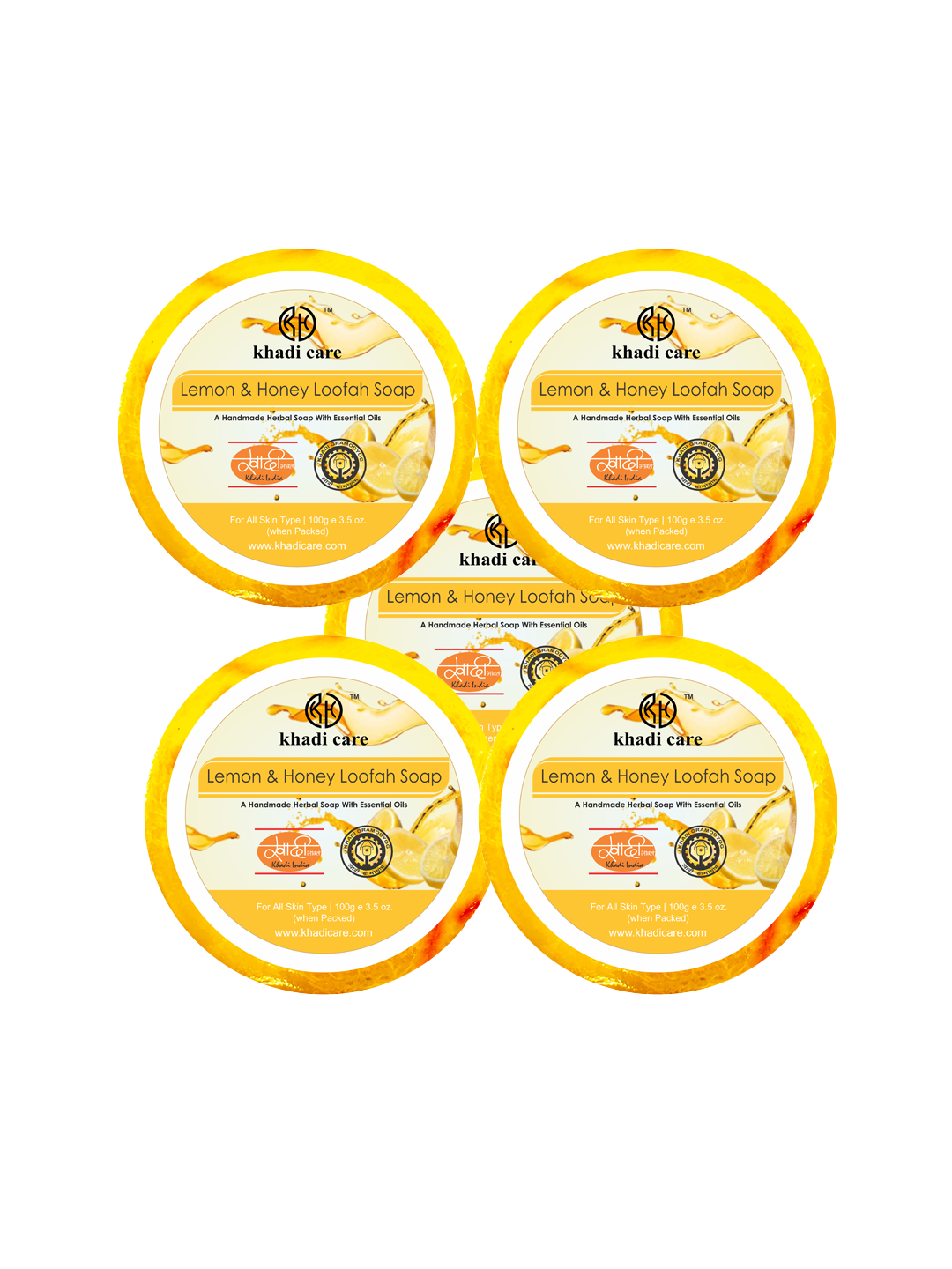 Khadi Care Herbal Lemon & Honey Loofah Soap - 100g ( Pack of 5)