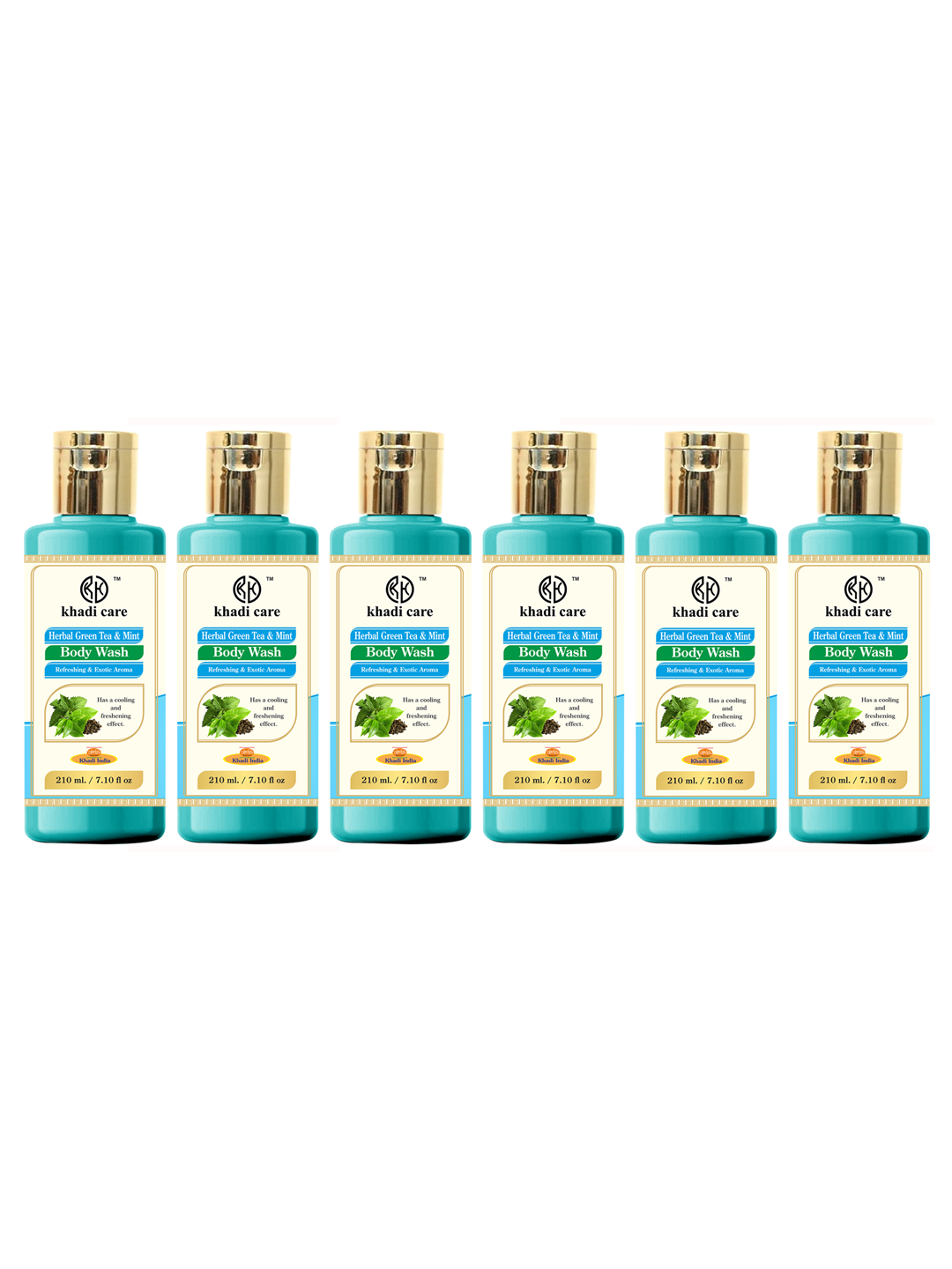 Khadi Care Herbal Green Tea & Mint Body Wash (210ml Each) Pack of 6