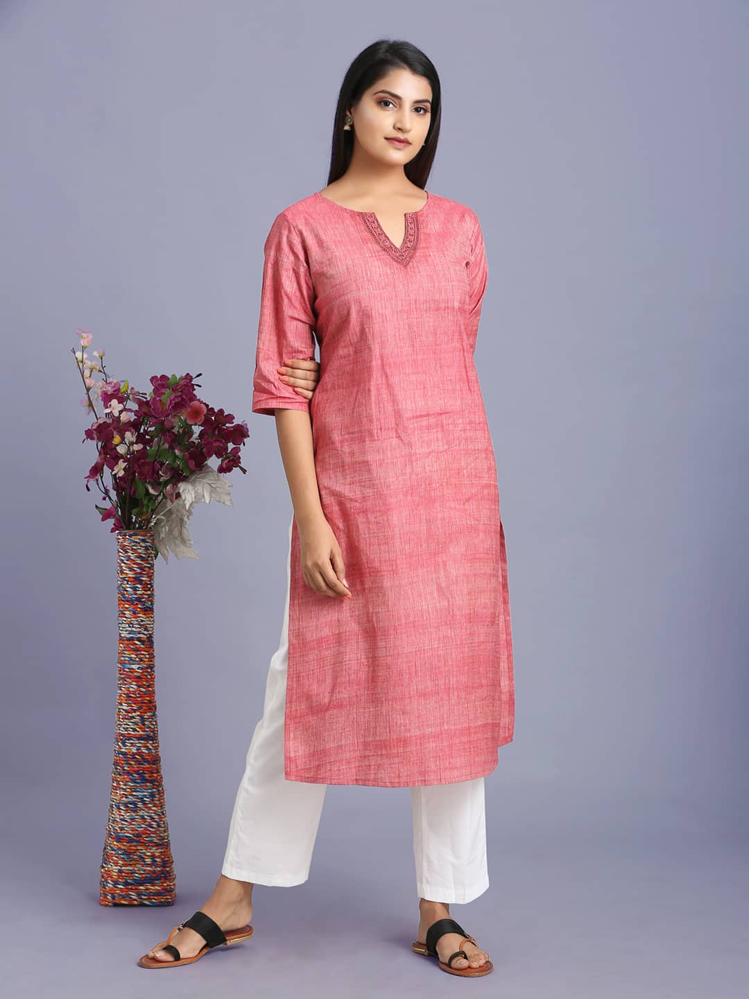 Dark Pink Embroidered Kurti