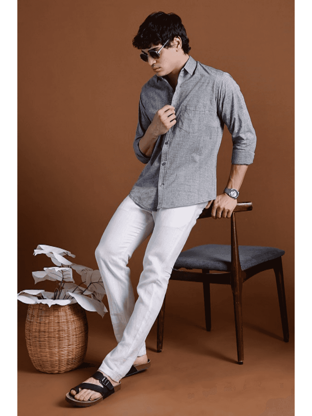 40s Single Thread Grey Khadi Shirt – Handspun & Handwoven 100% Pure Cotton | Lightweight, Natural Comfort, Traditional Craft Meets Modern Style