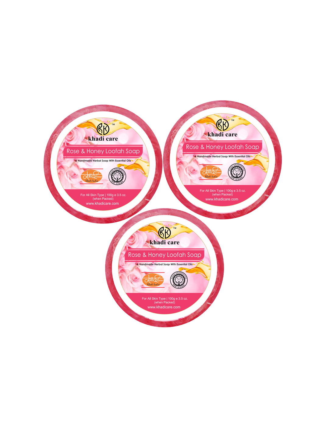 Khadi Care Herbal Rose & Honey Loofah Soap - 100g ( Pack of 3)