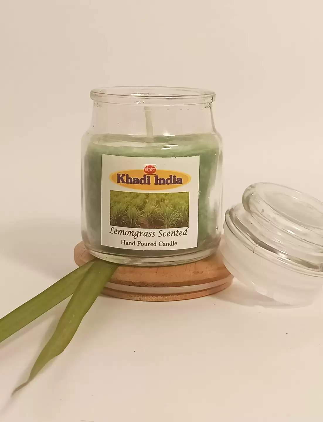 Khadi Handpourd Green Lemongrass Scented Jar Wax Candle