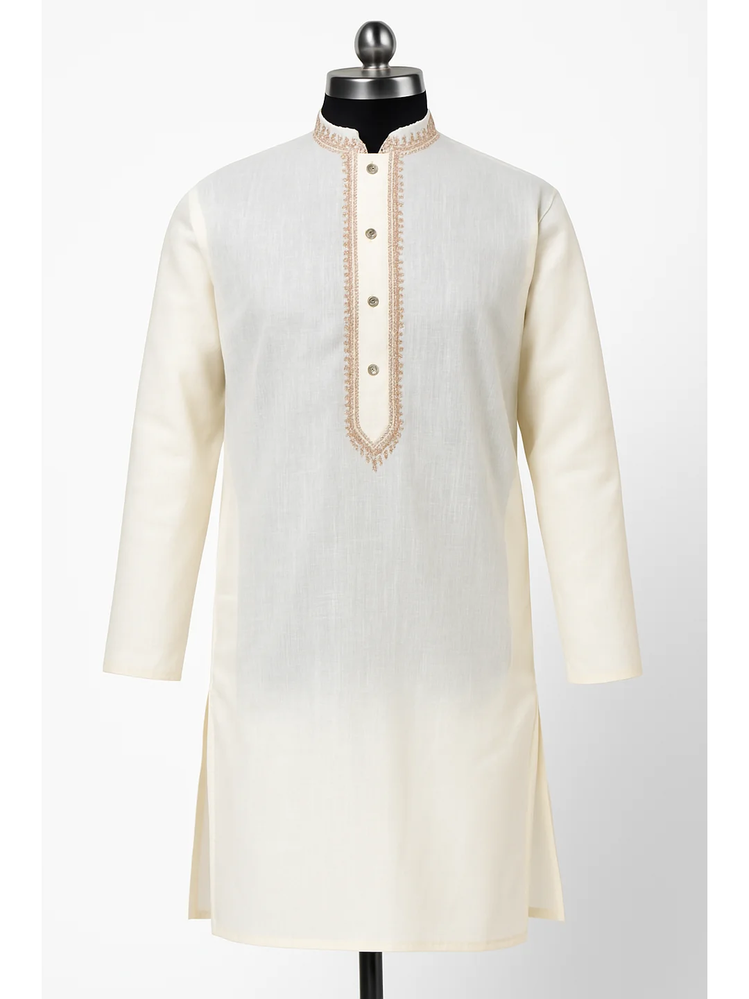Khadi Cotton Embroidery Kurta Cream-D4