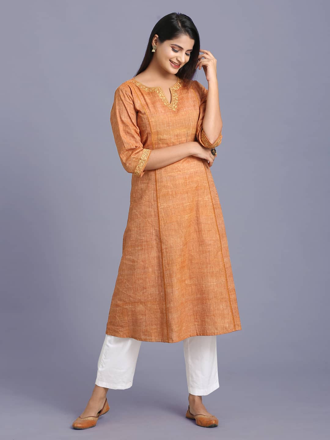Khadi jute (weaved with golden zari) sleeveless cotton kurti with