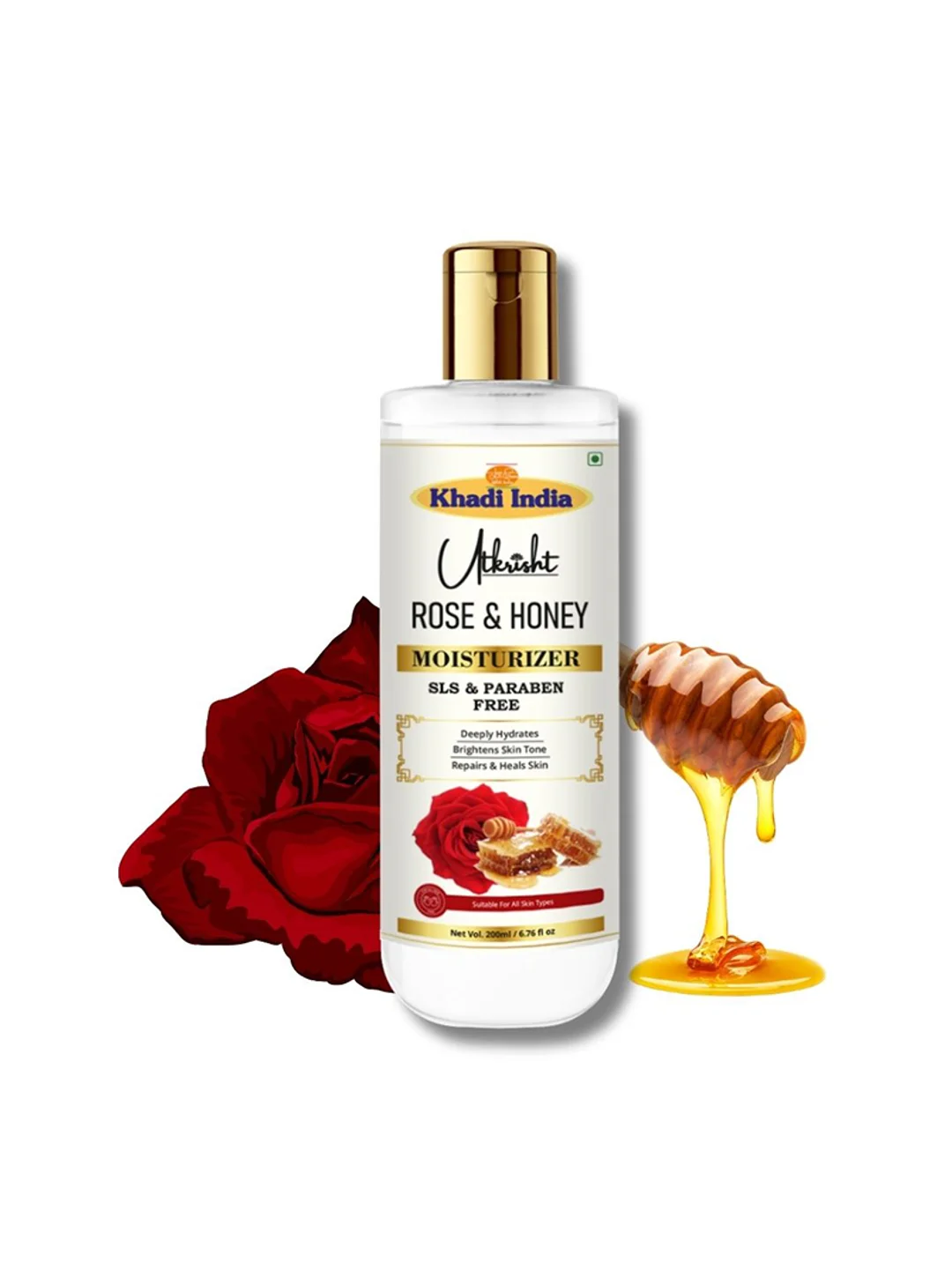 Utkrisht Khadi Rose and Honey Herbal Moisturizer for Smooth and radiant skin- 200ML