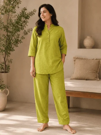 Buy Women’s Lime Green Cotton Co-Ord Set Online  Premium Kurta & Pants Set