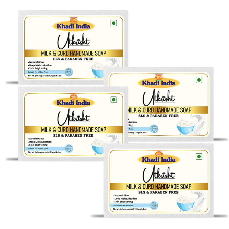 Utkrisht Khadi Milk & Curd Handmade Bathing Soap For Dead Skin Cells 500GM ( 125 gm each )- Pack of 4